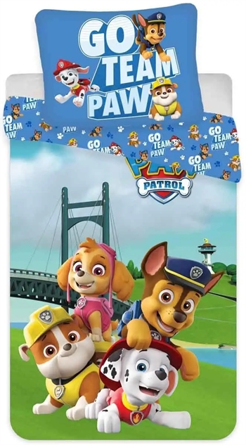 Billede af Paw Patrol Juniorsengetøj 100x140 cm - Go team Paw - 2 i 1 design - 100% bomuld hos Shopdyner.dk